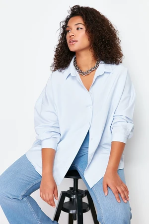 Trendyol Curve Blue Oversize Woven Shirt