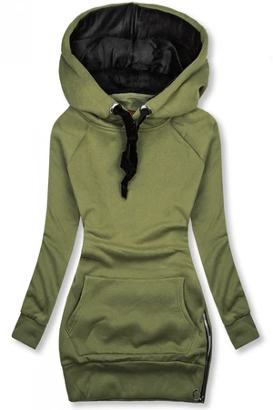 Sweatshirt mit Kapuze in Velour-Optik khaki