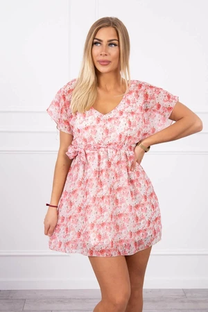 Floral dress with tie at waist powder pink