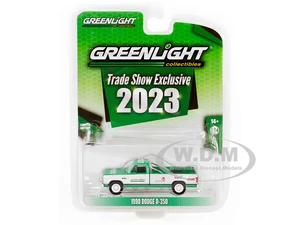 1990 Dodge D-350 Pickup Truck Green and White "2023 GreenLight Trade Show Exclusive" "Hobby Exclusive" Series 1/64 Diecast Model Car by Greenlight