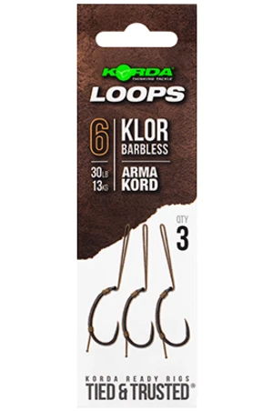 Korda hotové montáže loop rigs klor barbless - háček 6 nosnost 30 lb