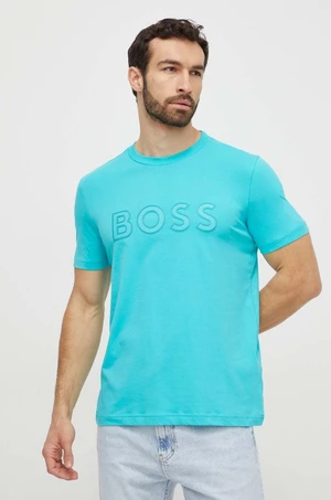 Bavlnené tričko Boss Green pánsky, zelená farba, s nášivkou, 50506344