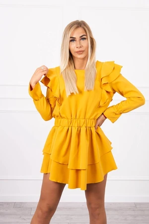 Dress with vertical frills mustard