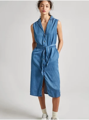 Blue women's denim mididress Pepe Jeans Maggie - Women