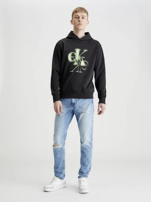 Calvin Klein Jeans Mirrored CK Logo Hoodie Mikina Černá