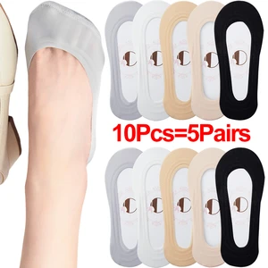 5pairs Women Silicone Anti-slip Invisible Socks Ice Silk Ankle Summer Ultra-thin Breathable Sock Shoe Slippers Low Cut Boat Sock