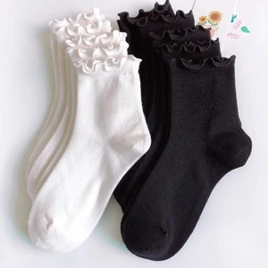 Ruffle Socks Women White Black Frilly Lolita Style Japanese Maiden Cute Kawaii Cotton Harajuku Princess Crew Socks Calcetines