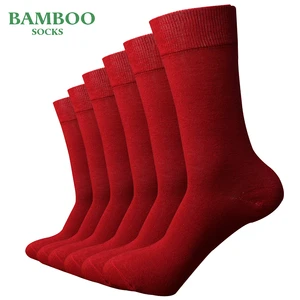 Match-Up Men Bamboo red Socks Breathable Anti-Bacterial man Business Dress Socks (6 Pairs/Lot)