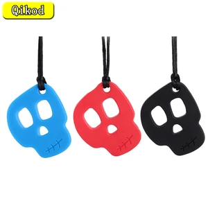 New Baby Teether Skull Chew Necklace Baby Silicone Teether Sensory Chewelry Toy Autism Therapy Tool Special Needs ADHD