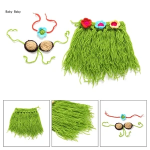 Baby Photo Props Flower Headband Crochet Grass Skirt Beach Costume Photostudio Posing Suit Newborn Shower Gift Q81A