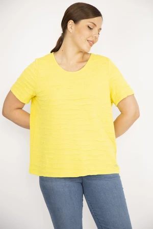 Şans Women's Yellow Plus Size Sequined Blouse