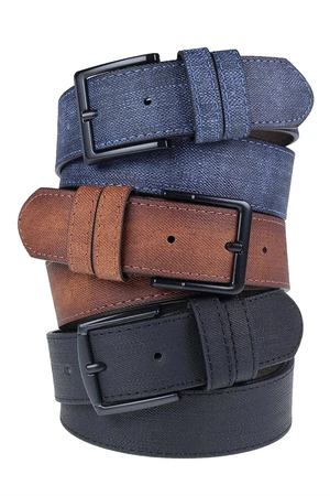 R0928 Dewberry Set Of 3 Mens Belt For Jeans And Canvas-BLACK-NAVY-TABA