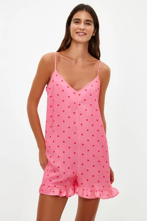 Trendyol Pink Polka Dot Rope Strap Viscose Woven Jumpsuit