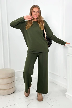 Cotton set Sweatshirt + Pants with wide legs in khaki color