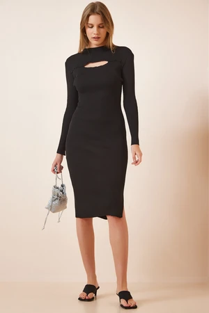 Happiness İstanbul Women's Black Cut Out Detailed Midi Knitwear Dress