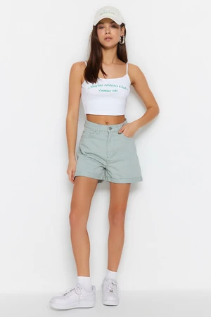 Trendyol High Waist Denim Shorts with Fold Mint Legs