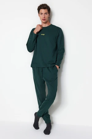 Trendyol Green Regular Fit Printed Knitted Pajama Set