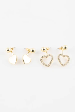 DEFACTO Women's Set of 2 Heart Gold Earrings