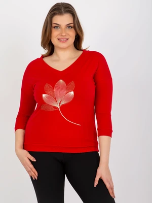 Women's blouse plus size with print and appliqué - red