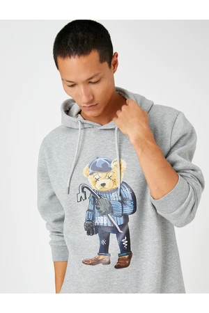 Koton Basic Hooded Sweatshirt Raising Bear Print Long Sleeve