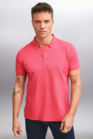 GRIMELANGE MARTEN Men&#39;s 100% Cotton Short Sleeve Regular Fit Fuchsia Polo Collar T-shir