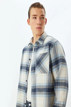 Koton Navy Blue Plaid Men's Adult Shirt