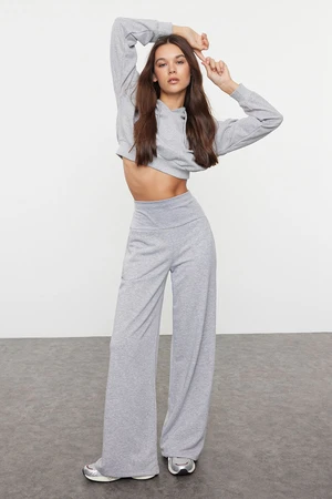 Trendyol Grey Slim Extra High Waist Wide Leg/Wide Cut Trousers