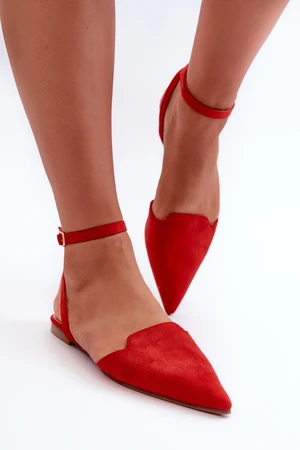 Lace-up eco suede ballerinas with pointed toes, red Ellesara