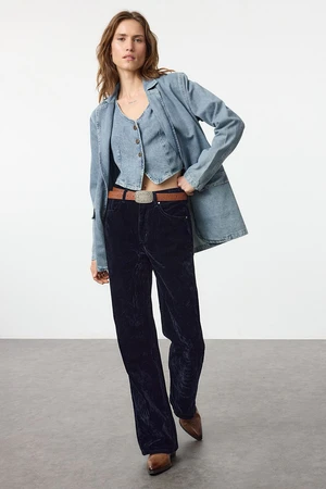 Trendyol Indigo Suede Look High Waist Wide Leg Jeans