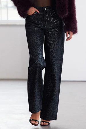 Trendyol Limited Edition Multicolor Leopard Foil Printed High Waist Wide Leg Jeans