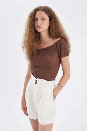 DEFACTO Fitted Off Shoulder Wrinkled Short Sleeve T-Shirt