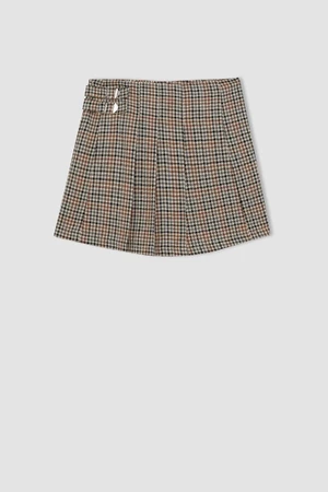 DEFACTO Girl Elastic Waist Plaid Pleated Twill Shorts Skirt