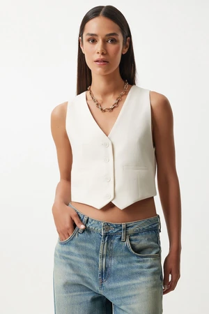 Happiness İstanbul Women's White Linen Short Vest