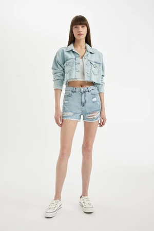 DEFACTO High Waist Ripped Detailed Jean Shorts