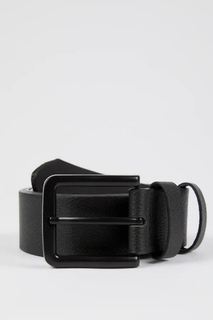 DEFACTO Men's Rectangular Buckle Faux Leather Belt