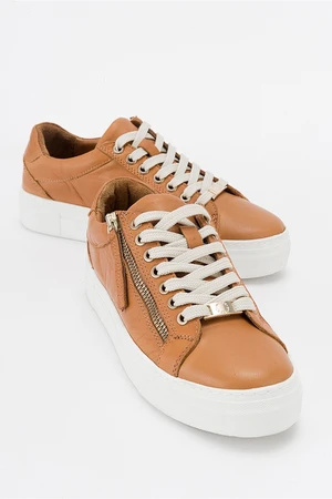 LuviShoes BERLY Camel Genuine Leather Women's Sneakers