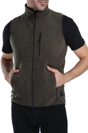 79233 Dewberry Ghsy Multi-Pocket Fleece Mens Vest-DARK KHAKI