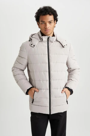 DEFACTO Slim Fit Stand Collar Faux Fur Lined Puffer Coat