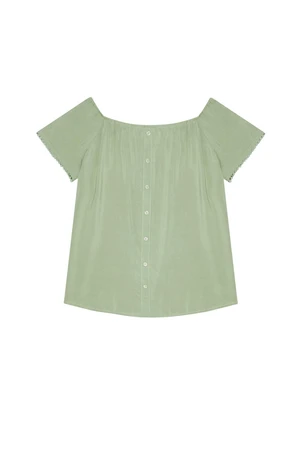 Shirt blouse with decorative sleeves - olive