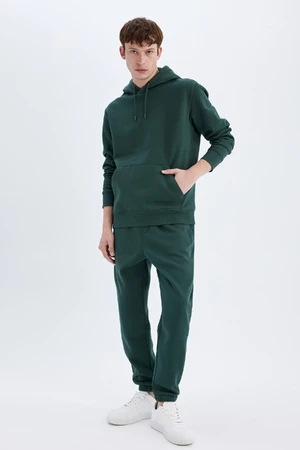 DEFACTO Men's Green Regular Fit Regular Cut Pocketed Waist Tie Elastic Leg Sweatpants