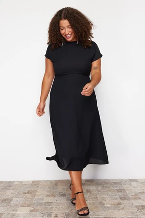 Trendyol Curve Black A-Line Maxi/Long Length Short Sleeve Woven Plus Size Dress