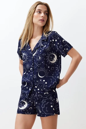 Trendyol Navy Blue Galaxy Patterned Viscose Woven Pajama Set