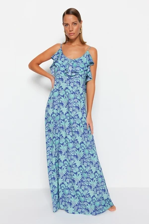 Trendyol Floral Pattern Maxi Woven Flounce Beach Dress