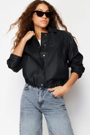 Trendyol Black Oversize Faux Leather Bomber Jacket Coat