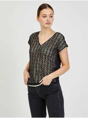 Beige-Black Women's Lace T-Shirt ORSAY - Women