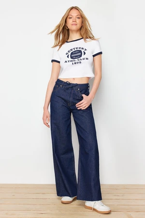 Trendyol Dark Blue More Sustainable High Waist Wide Leg Jeans with Waist Detail