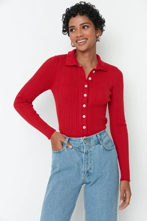 Trendyol Red Polo nyakú kötöttáru Cardigan