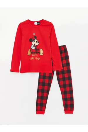 LC Waikiki Crew Neck Minnie Mouse Printed Long Sleeve Girls' Pajamas Set