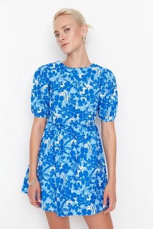 Trendyol Blue Woven Floral Back Detail Mini Woven Dress