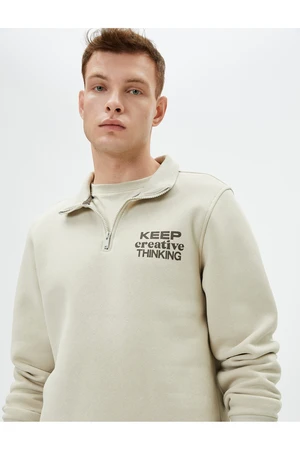 Koton Half Zipper Sweatshirt Stand Collar Slogan Printed